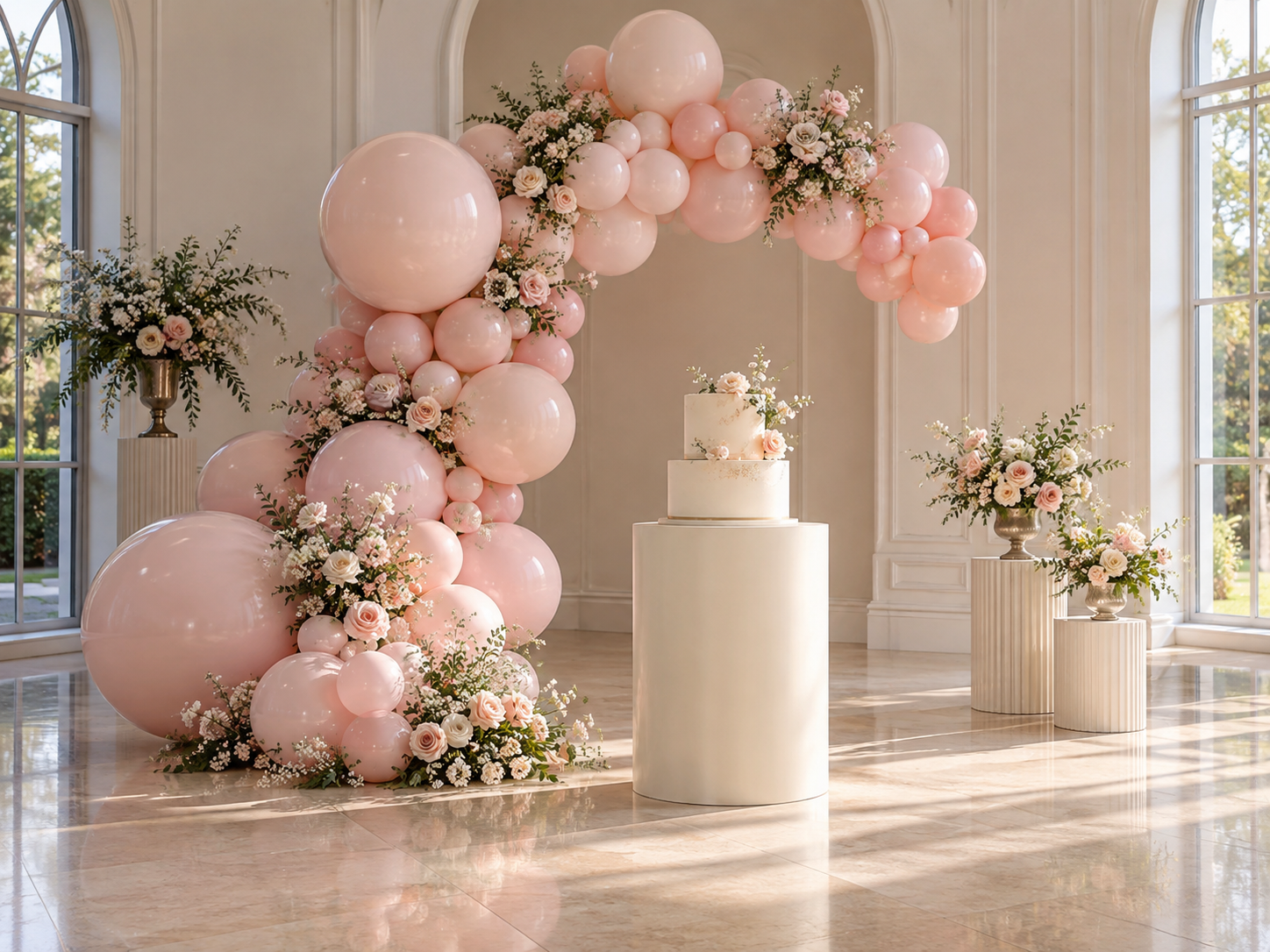 KI-generierte Dekorationsidee: Rosé & Ballons